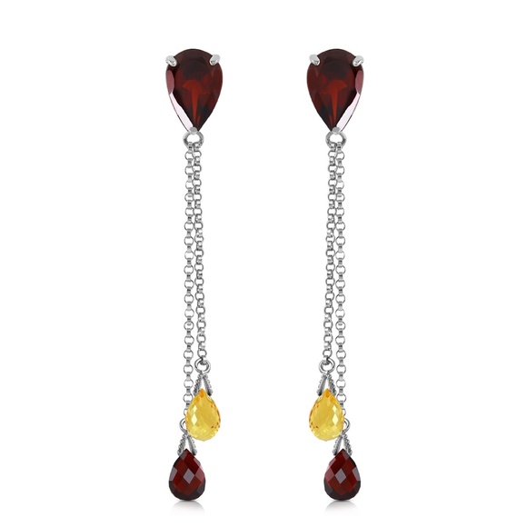 14K. GOLD CHANDELIER EARRING WITH GARNETS & CITRINES (White gold) - Picture 3 of 5